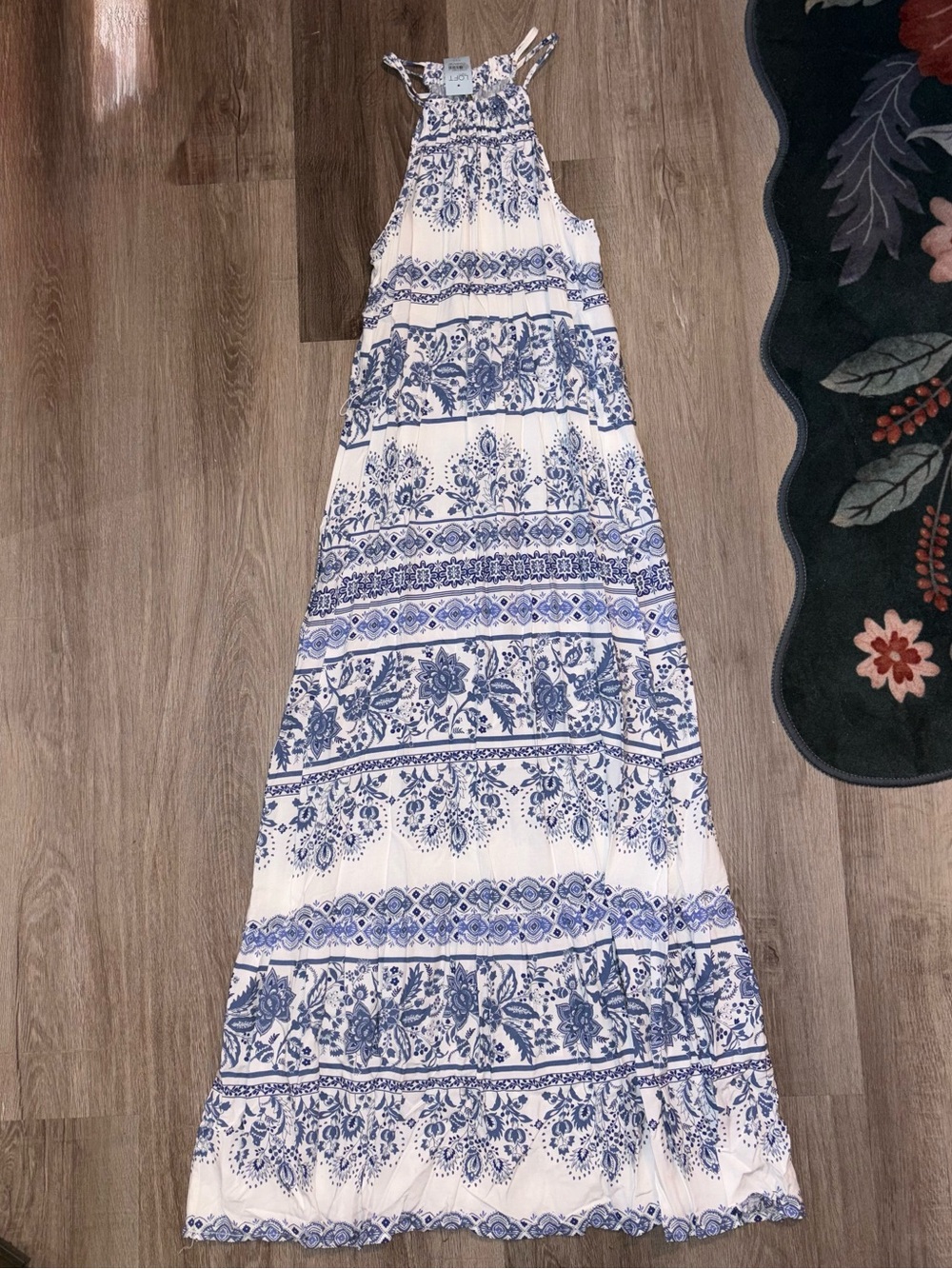 LOFT Blue and White Printed Halter Dress